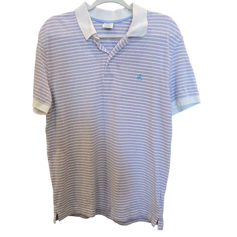 Brooks Brothers Performance Polo Shirt SZ M Striped Pink Blue White Short Sleeve